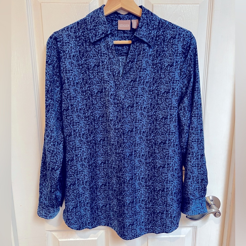Chicos Size 0 Blouse, Royal Blue and Navy